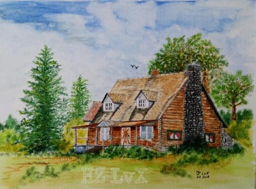 30 x 40 cm, "Hut in the Wood, Austria" , painted on Premium canvas