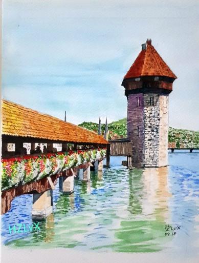 24 x 32 cm, Schmincke colors on Canson Montval 300,  "Luzern, Swiss"