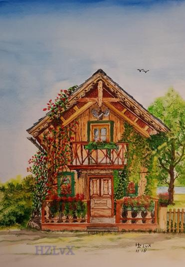 24 x 32 cm, Schmincke colours on Daler&Rowney 300, " The lonesome Fairytail House"