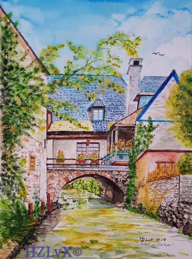 24 x 32 cm, Schmincke, Lukas and Daler€Rowney colors, "Muret-le-Chateau, France" Foto by @alainguerrranger