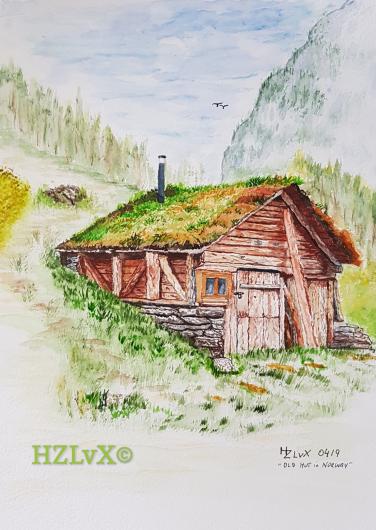 24 x 32 cm, "old Hut in Norway"  HAS A NEW DOMICILE !!!   only Professional Prints available !!!