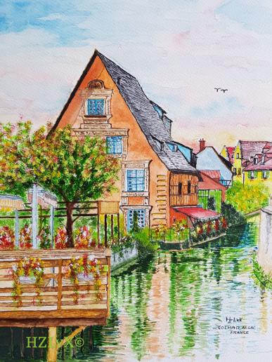 24 x 32 cm, Schmincke colours, on Canson Montval 300, "Colmar, Alsac, France"