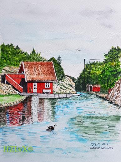 24 x 32 cm, Schmincke colous on Canson Montval 300, "Sogne, Norway" Photo by @i.m.p.u.l.s_   