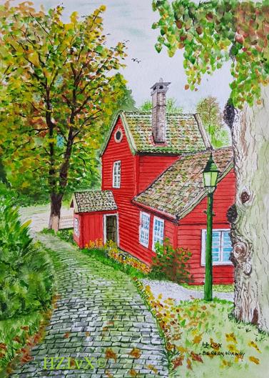 24 x 32 cm, Schmincke colours, on Canson Montval 300, "Bergen, Norway"