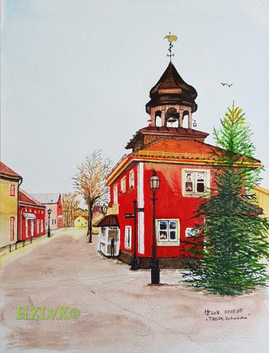 24 x 32 cm, Schmincke colours, on Canson Montval 300,  "Tourist Info, Library" Trosa, Sweden Photo by @nadiazlvx