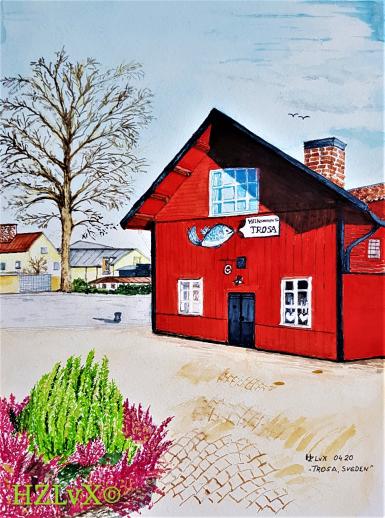 24 x 32 cm, Schmincke colours, on Canson Montval 300,  " Bomans hotell " Trosa, Sweden