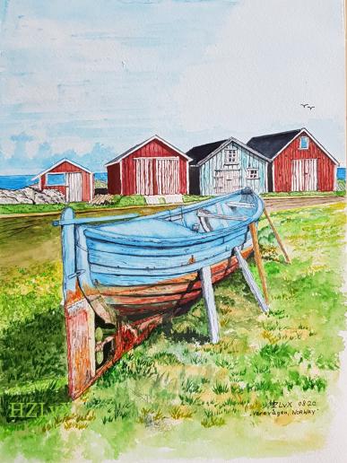 24 x 32 cm, Schmincke colours, on Canson Montval 300. " Verevägen, Lista,Norway "  Photo by @i.m.p.u.l.s