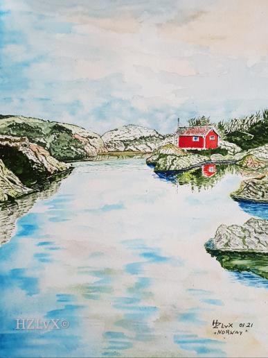 24 x 32 cm, Schmincke and Lukas colours, painted on Canson Montval 300, "Sorlandskysten, Kristiansand, Norway, "  Photo by @evemyh13     
