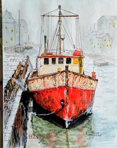 24 x 32cm, " abandoned old boat "