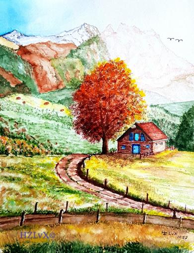 24 x 32 cm.    "autumn-in-the-alps"  on Canson Montval 300,