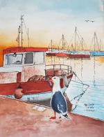24 x 32 cm,  "sunset in Harbour"  on Canson Montval 300,