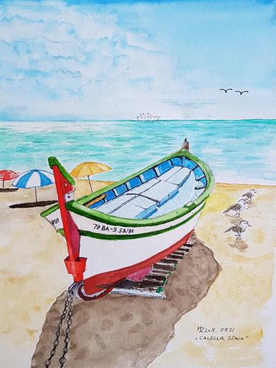 24 x 32 cm, Schmincke colours, on Daler&Rowney 300, Boat on the beach