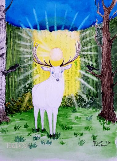24 x 32 cm, Schmincke and Lukas colours, painted on Canson Montval 300, "Holy Deer"